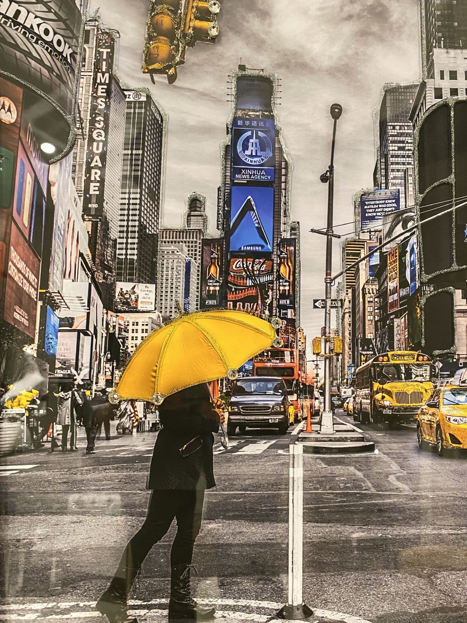 New York Scene Yellow Umbrella Wall Art Mirror Frame