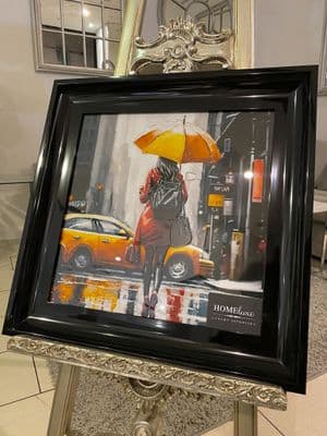 New York Umbrella Wall Art Black Frame 55Cm X 55Cm