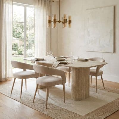 Olympia Beige Ceramic Dining Table & 4 Chairs Set 160cm