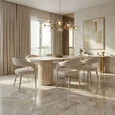 Olympia Beige Ceramic Dining Table & 6 Chairs Set 160cm