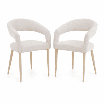 Olympia Beige Dining Chairs Set of 2 Gold Legs Curved Back