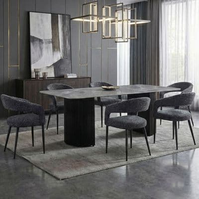 Olympia Grey Ceramic Dining Table & 6 Chairs Set 160cm