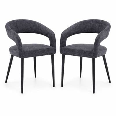 Olympia Grey Dining Chairs Set of 2 Black Legs Curved Back