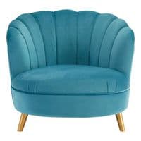 Orlina Blue Velvet Chair With Gold Wood Legs - Home Luxe Interior