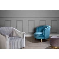 Orlina Blue Velvet Chair With Gold Wood Legs - Home Luxe Interior