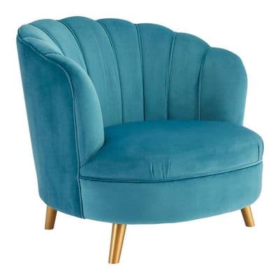 Orlina Blue Velvet Chair With Gold Wood Legs - Home Luxe Interior