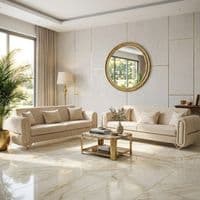 Oval Beige Fabric 3 & 2 Seater Sofa Set Gold Legs Luxury Suite