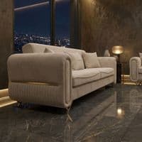 Oval Beige Fabric 3 & 2 Seater Sofa Set Gold Legs Luxury Suite