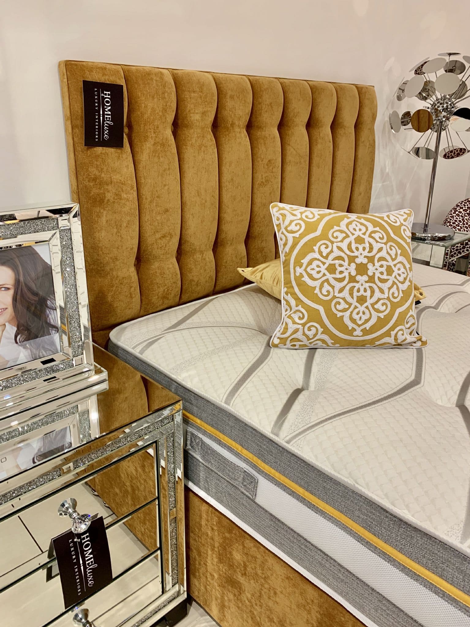 Oxford Bed Base With Floor Stand Headboard