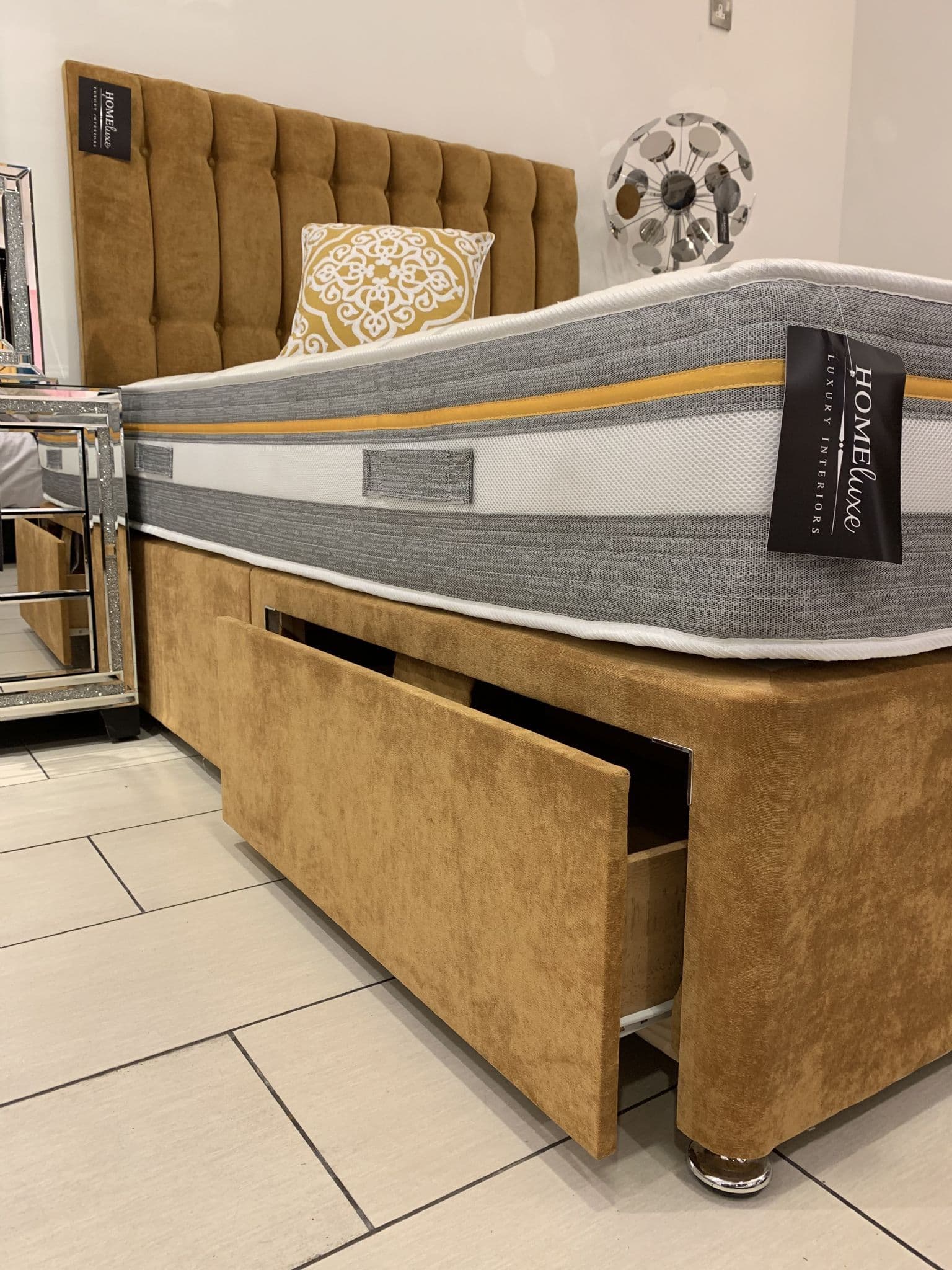 Oxford Bed Base With Floor Stand Headboard