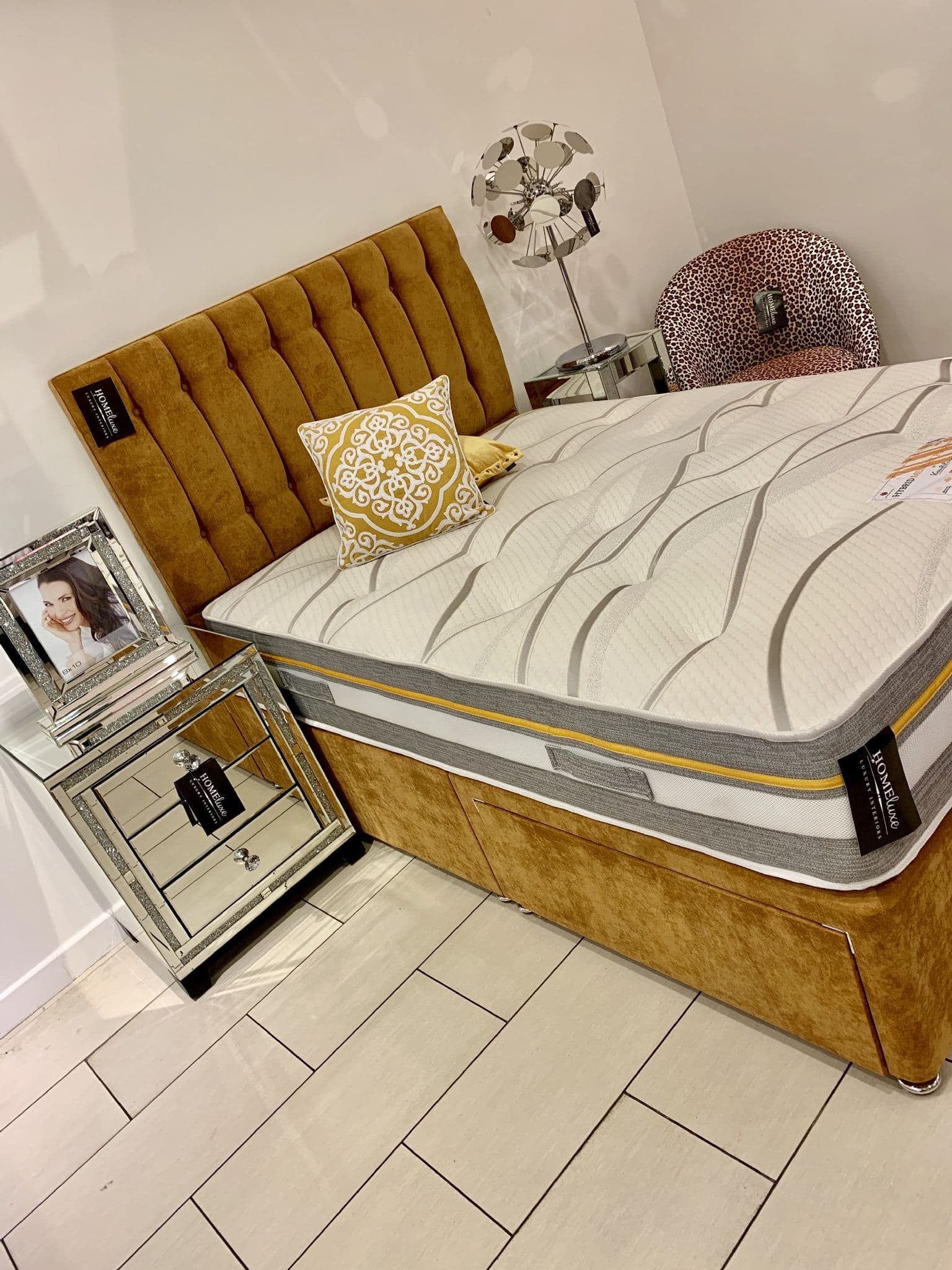 Oxford Bed Base With Floor Stand Headboard