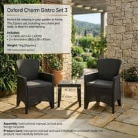 Oxford Charm Bistro Set - 3pc Garden Furniture Set with Armchairs