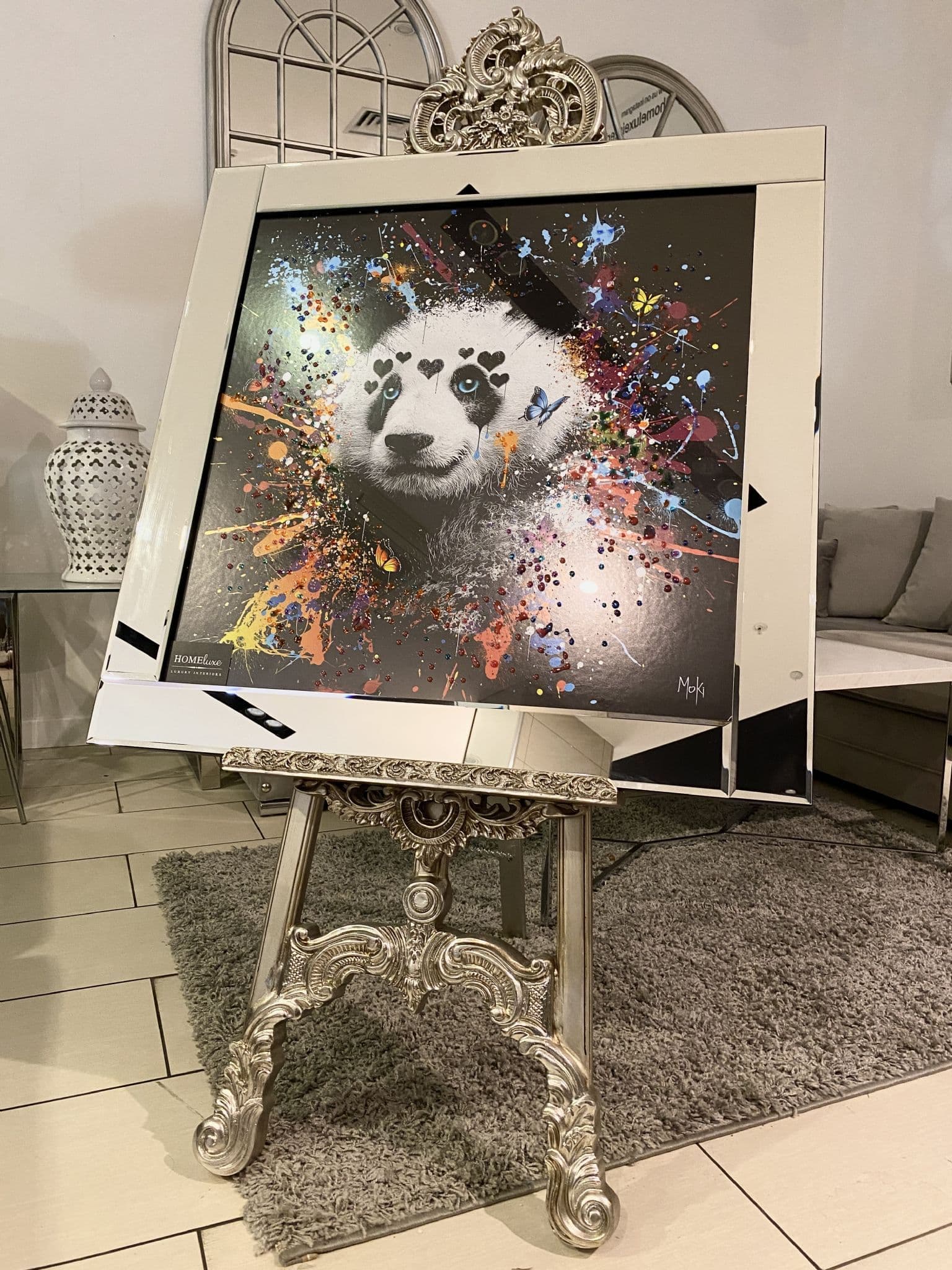 Paintsplash Panda Wall Art Mirror Frame 85Cm X 85Cm