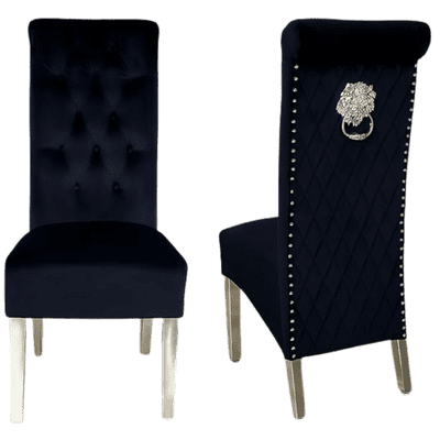 Pair Of 2 Sofia Black Dining Chairs Lion Knocker - Home Luxe Interior