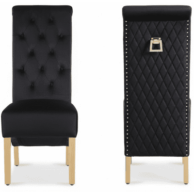 Pair Of 2 Sofia Black & Gold Dining Chairs with Knocker - Home Luxe Interior