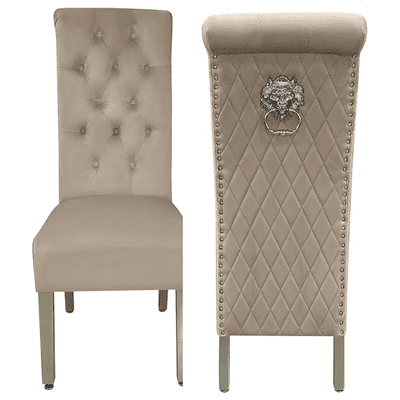 Pair of 2 Sofia Mink Lion Knocker Chairs - Home Luxe Interior
