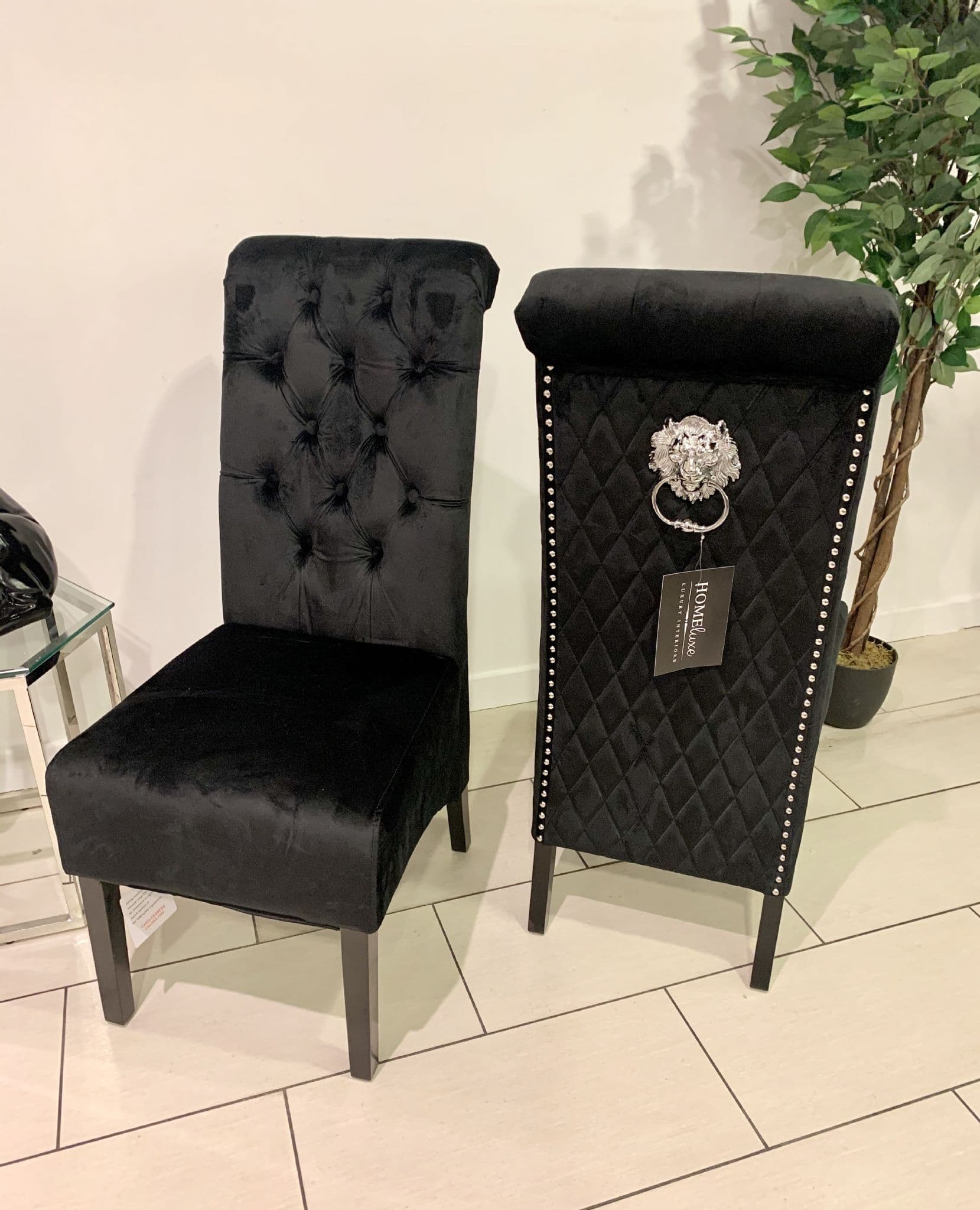 Pair Of Madrid Dining Chair Scroll Back Lion Knocker Black