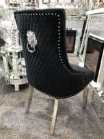 Pair Of Minister Brushed Velvet Dining Chair With Lion Knocker Black