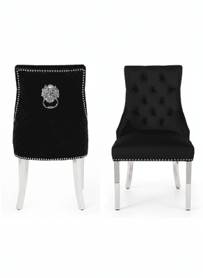 Pair Of Minister Brushed Velvet Dining Chair With Lion Knocker Black