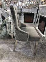 Pair Of Minister Brushed Velvet Dining Chair With Lion Knocker Grey