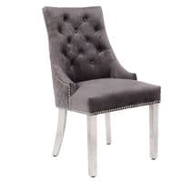 Pair Of Minister Brushed Velvet Dining Chair With Lion Knocker Grey