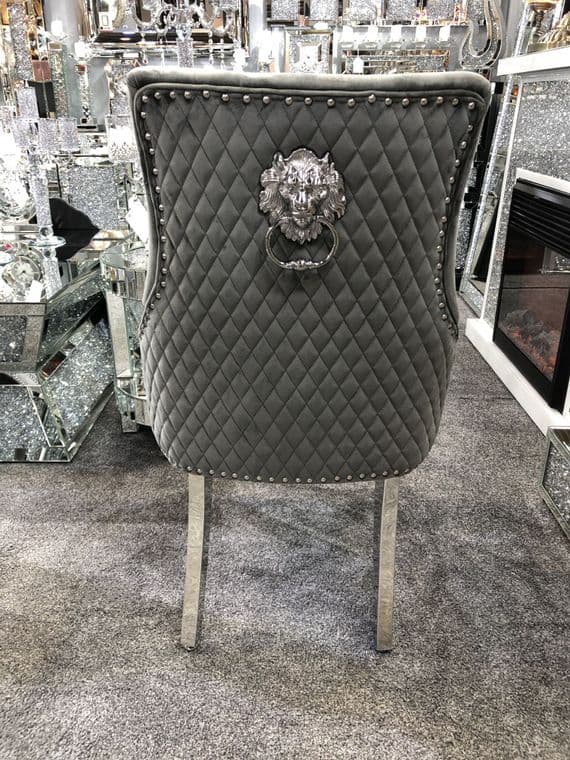 Pair Of Minister Brushed Velvet Dining Chair With Lion Knocker Grey