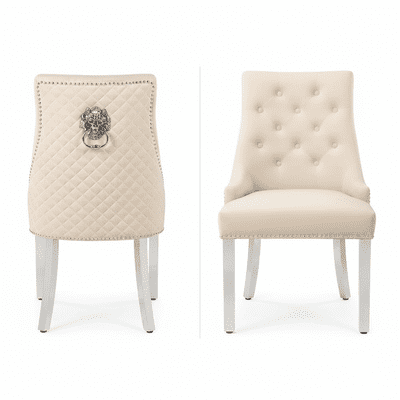 Pair Of Minister Brushed Velvet Dining Chair With Lion Knocker Mink