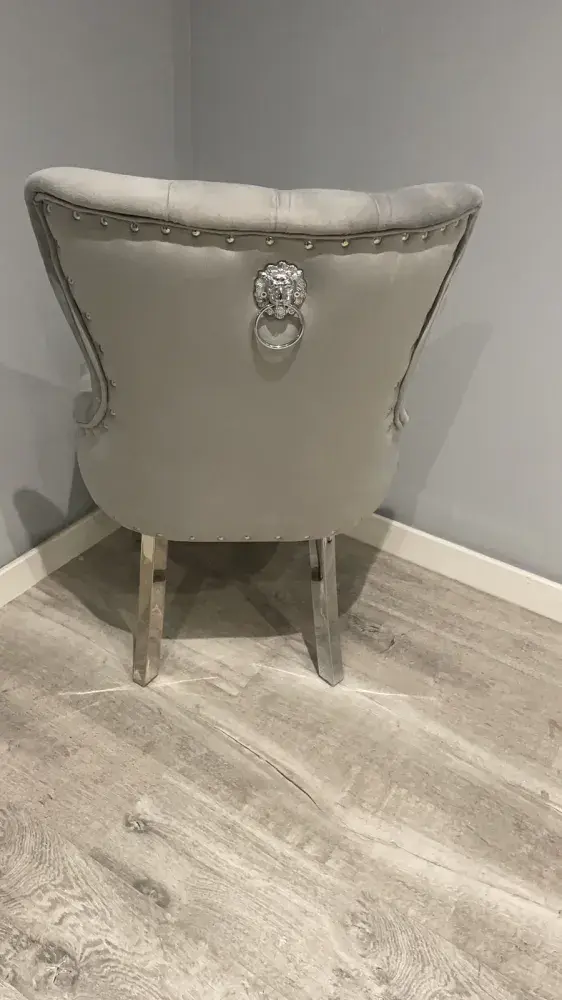 Pair Of Panda Lion Knocker Dining Chairs Dark Grey Velvet