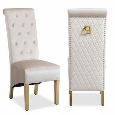 Pair Of Sofia Cream & Gold Dining Chairs Ring Knocker