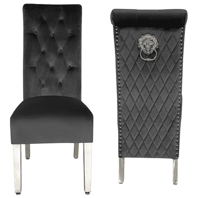 Pair Of Sofia Dining Chair Lion Knocker Dark Grey