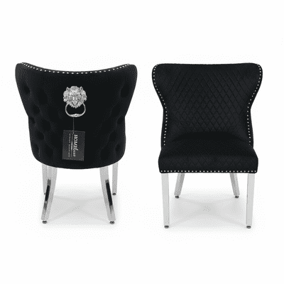 Pair Of Valencia Velvet Dining Chair With Lion Knocker Black