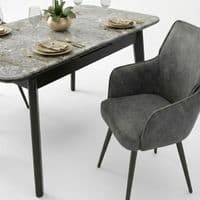 Palermo Grey PU Leather Dining Chairs Set of 2 Black Legs