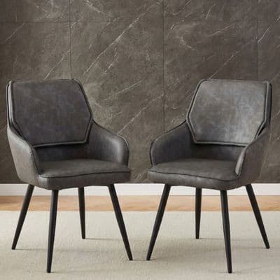 Palermo Grey PU Leather Dining Chairs Set of 2 Black Legs