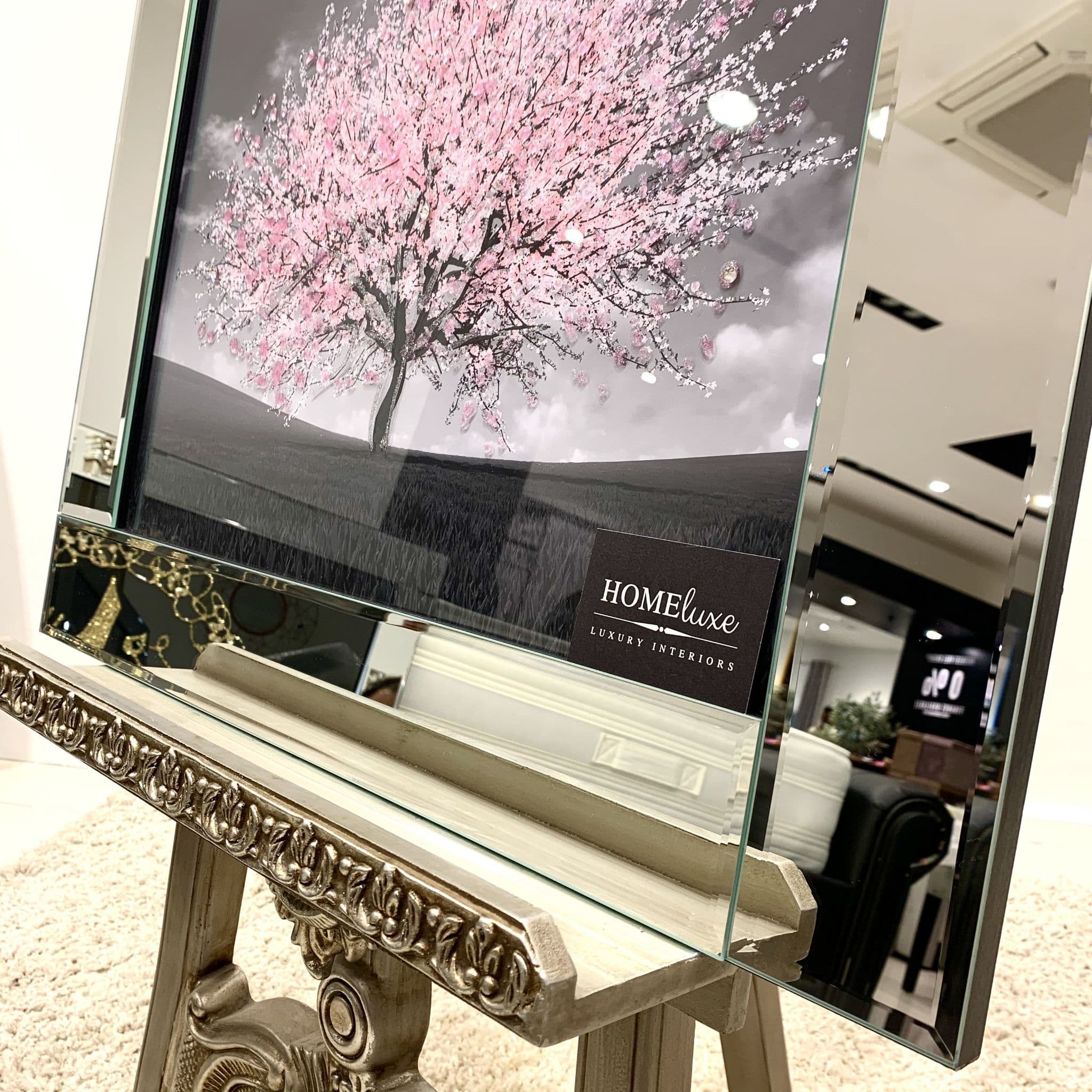 Pink Blossom Tree Glitter Wall Art Mirror