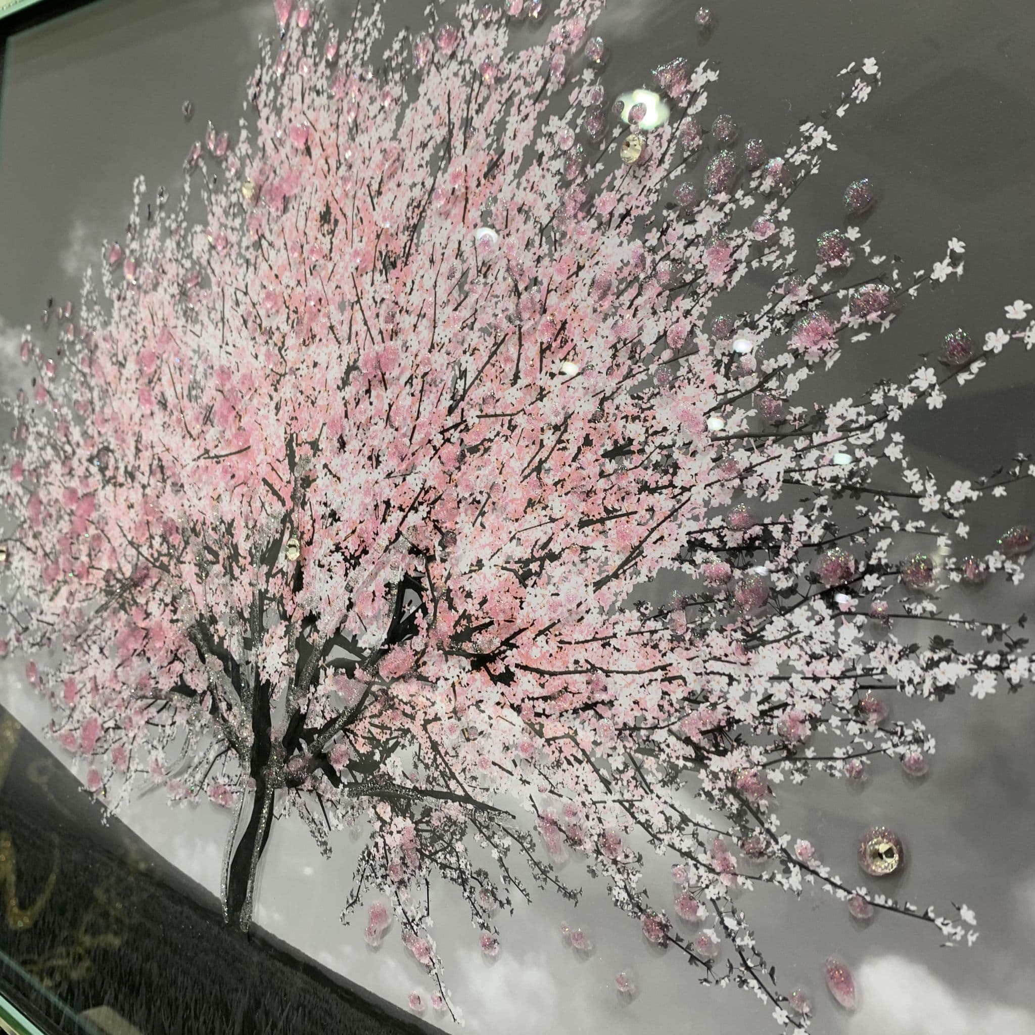 Pink Blossom Tree Glitter Wall Art Mirror