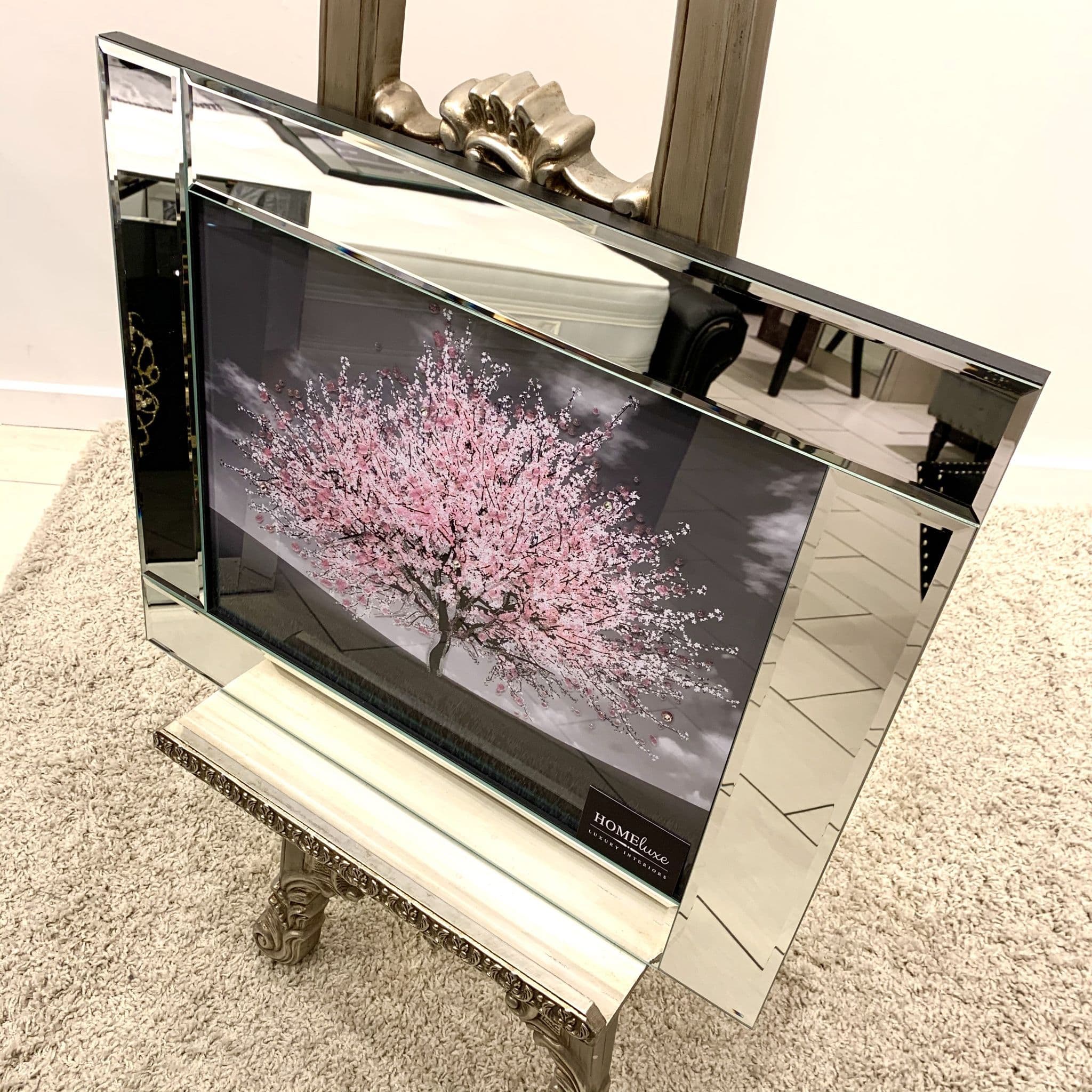 Pink Blossom Tree Glitter Wall Art Mirror