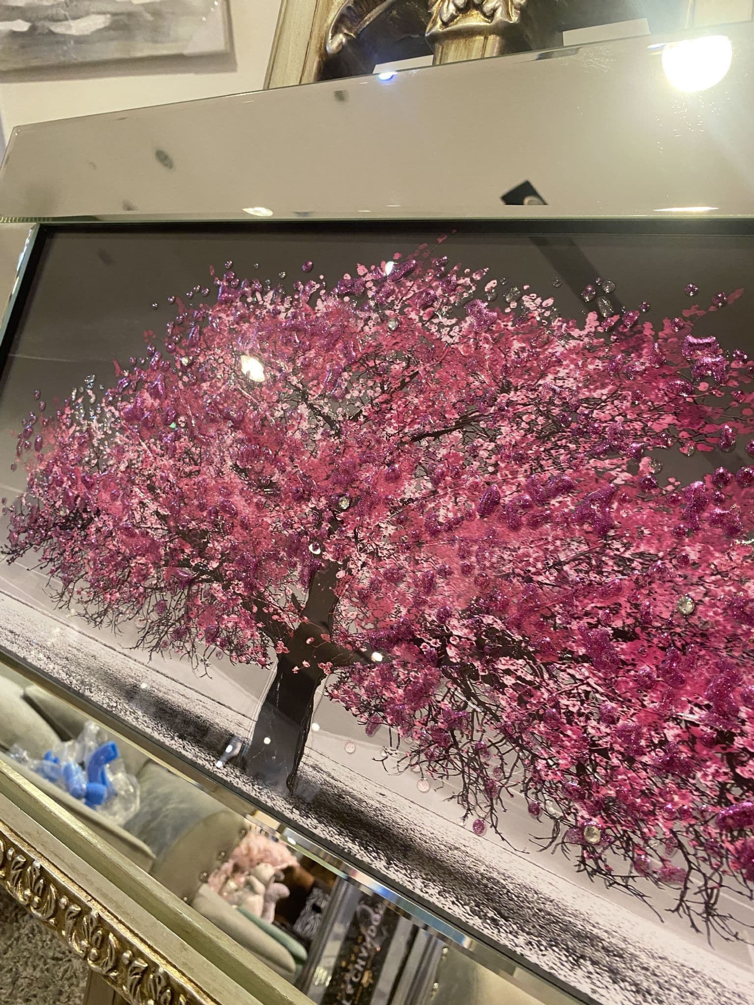Pink Blossom Tree Wall Art Mirror Frame