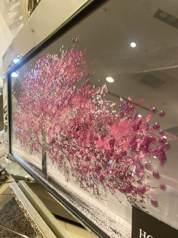 Pink Blossom Tree Wall Art Mirror Frame