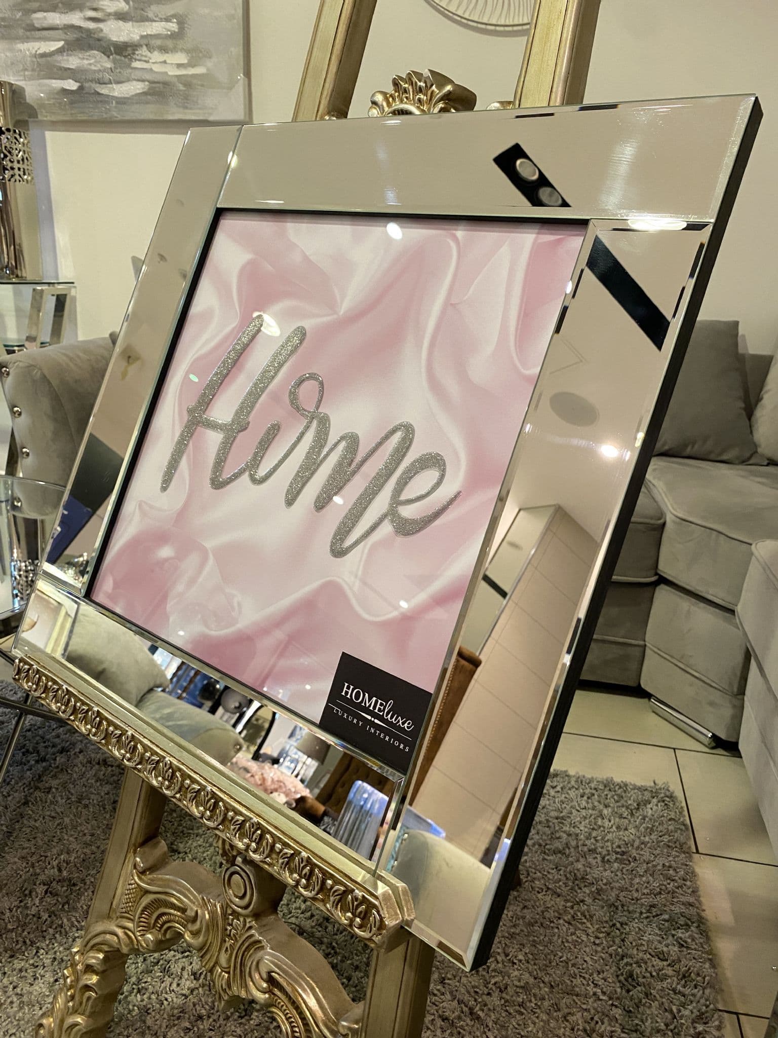 Pink Silk Home Font Wall Art Mirror Frame