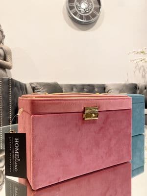 Pink Velvet Jewellery Box With Gold Accents