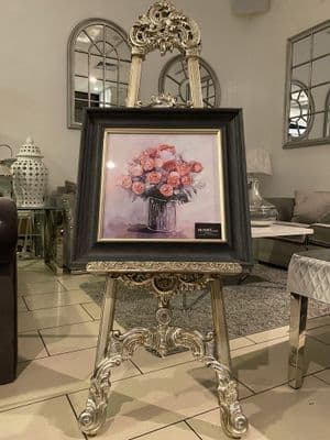 Pink Watercolour Flowers Wall Art Black Alpha Frame 55Cm X 55Cm