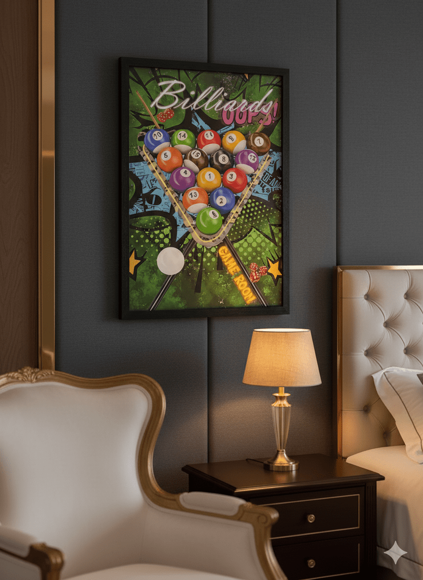 Pool Balls Triangle Neon LED Wall Art - 40x60cm Billiards Games