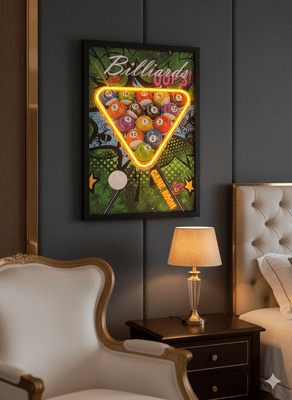 Pool Balls Triangle Neon LED Wall Art - 40x60cm Billiards Games Room Decor USB