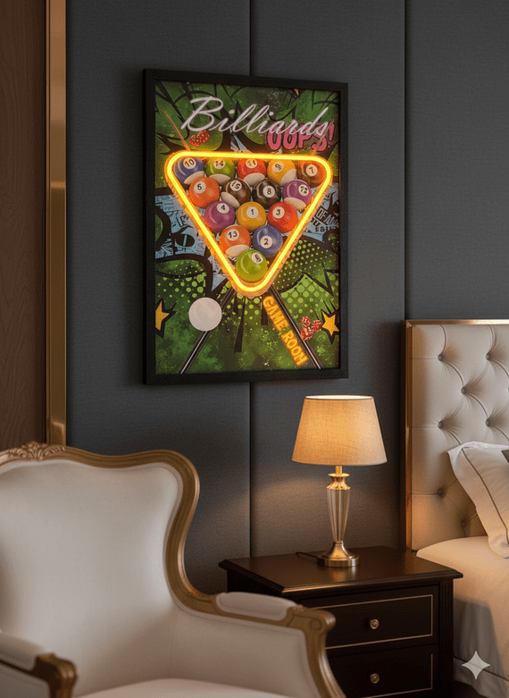 Pool Balls Triangle Neon LED Wall Art - 40x60cm Billiards Games Room Decor USB