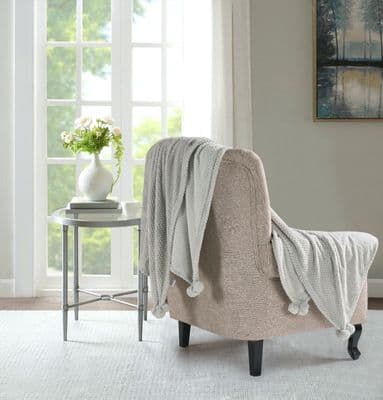 Popcorn Pom Pom Soft Throw 200cm x 240cm Silver  ✨