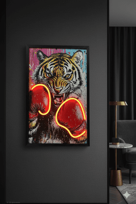 Raging Tiger Boxing Neon LED Wall Art - 40x60cm Canvas Motivation Decor