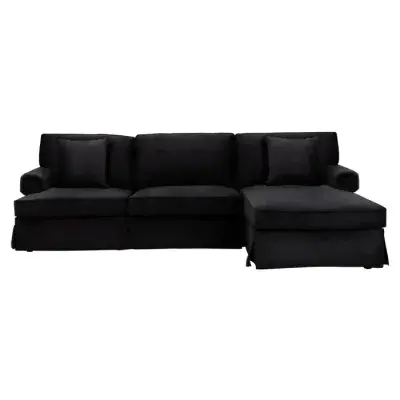 Ralph Three Seater Black Velvet Chaise Sofa