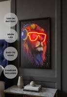 Rave Lion Neon LED Wall Art - 40x60cm Canvas with Headphones & Glasses USB