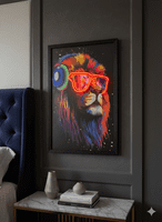 Rave Lion Neon LED Wall Art - 40x60cm Canvas with Headphones & Glasses USB
