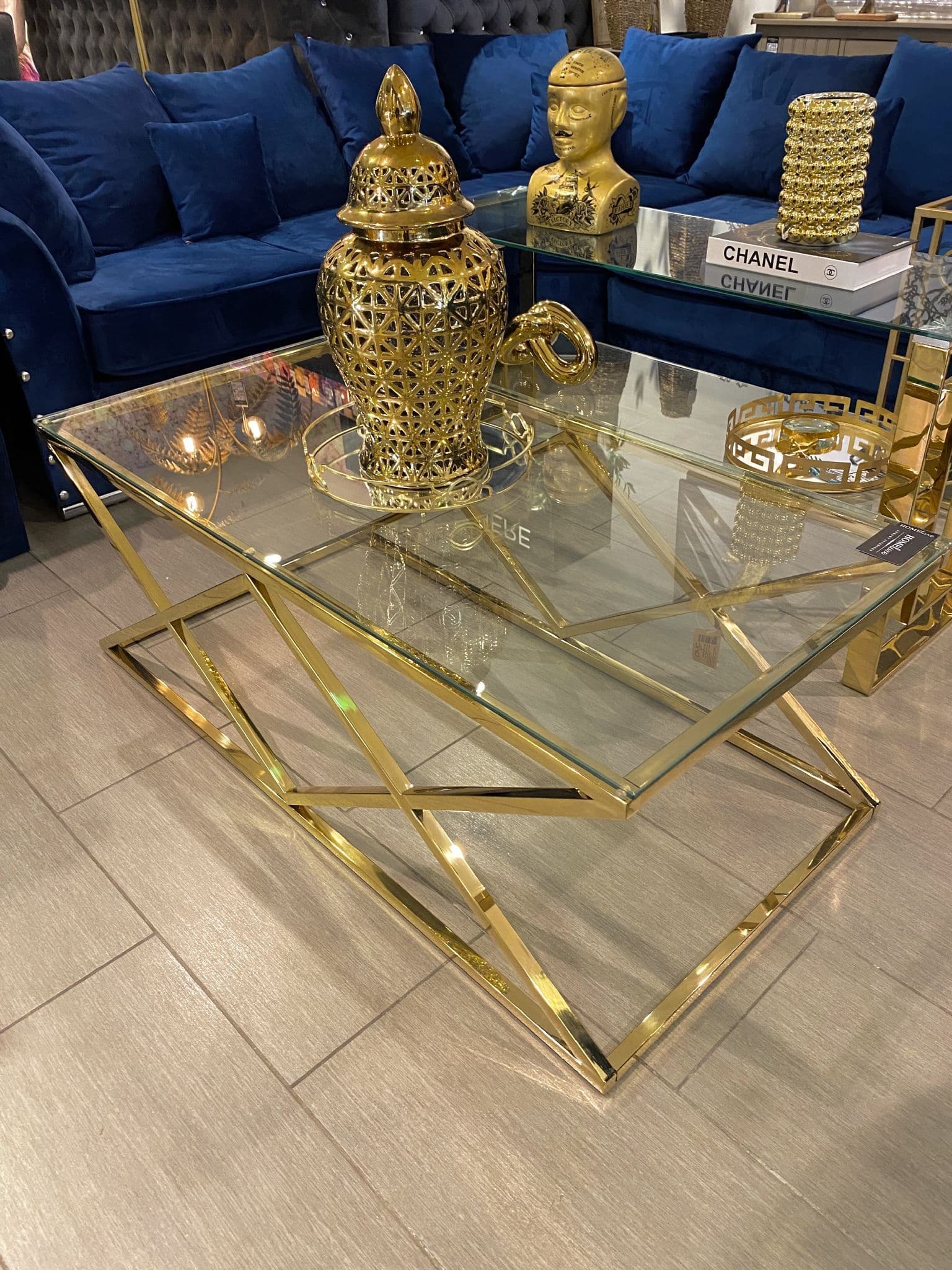 Rectangular Glass Top Imperial Gold Coffee Table